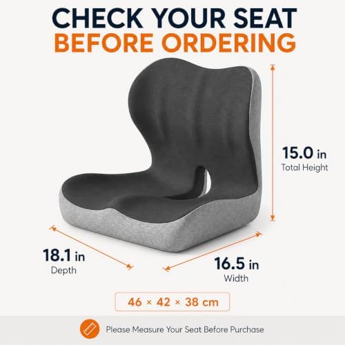 Ergonomic Memory Foam Seat Cushion for Tailbone Pain Relief, Suitable for Office Home Chair, Car and Wheelchair (Black & Gray(Oversized))