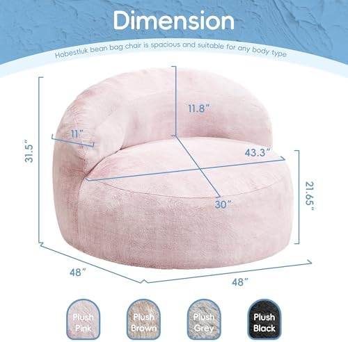 Hobestluk Adult Bean Bag Chair Memory Foam Faux Fur, Plush Pink, Medium