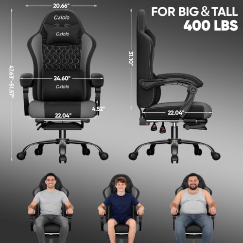 Czlolo Fabric Big and Tall Gaming Chair with Extended Footrest