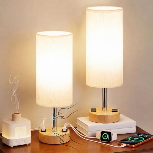 MOICO Table Lamp for Bedroom, Touch Nightstand Lamp with 10W USB Charging