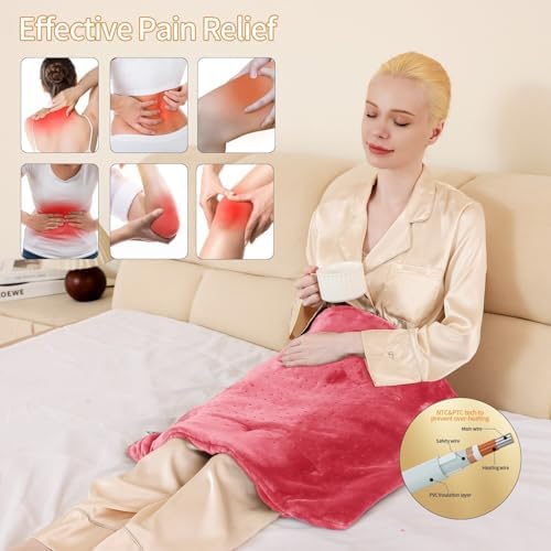 Massaging Weighted Heating Pad for Back Pain Relief,20"*24",Grapefruit Red