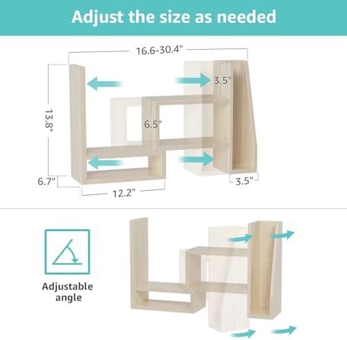 Desktop File Organizer Desk Organizer Shelf - Wooden Office Organization Shelves for Top of Desk Organizers and Accessories Corner Bookshelf Table Top Shelving Small Hutch Decorations for Women Office