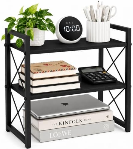Adjustable Desktop Bookshelf, Metal Desk Shelf Organizer, Black