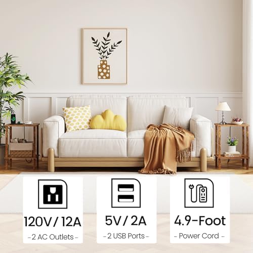 TUTOTAK End Table with Charging Station, Side Table Set of 2, Nightstand
