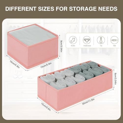 DIMJ Drawer Organizers - Set of 12 Fabric Closet Organizers and Storage, Drawer Dividers for Baby Clothes, Socks, Belt, Tie (Pink)