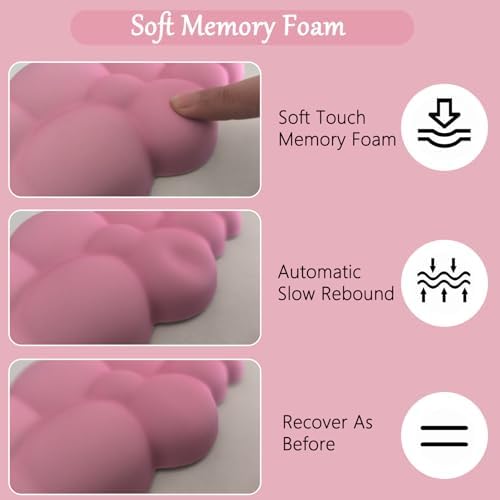 Pink Cloud Large Mouse Pad for Desk Cloud Keyboard Wrist Rest 4PCS Extended Cloud Desk Mat Pad Set Memory Foam Non-Slip Ergonomic Cute Gaming Mouse Pad Wrist Support for Computer Laptop Home Office