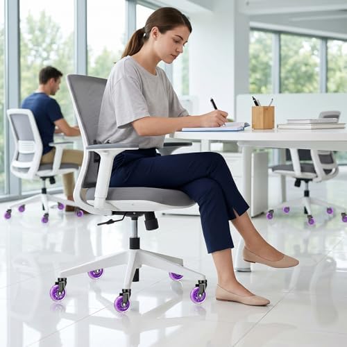 3" Office Chair Wheels (As Seen On PRC) Heavy Duty with Universal Grip Ring Stem(7/16" x7/8"),Replacement Rubber Chair Casters fits 98% Chairs for All Floors (Purple)