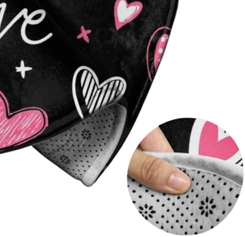 Large Machine Washable Circular Rugs, Home Decor Round Mat for Living Room Sofa Office Pink Heart Cute Love