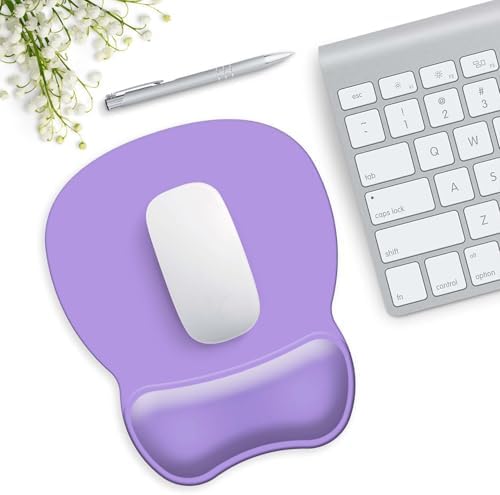 Mouse Pad with Support, Ergonomic Mouse Pad with Gel Wrist Rest Support Middle Concave Design, Comfortable Mousepad with Non-Slip PU Base for Home Office Working Studying (07 Light Purple)