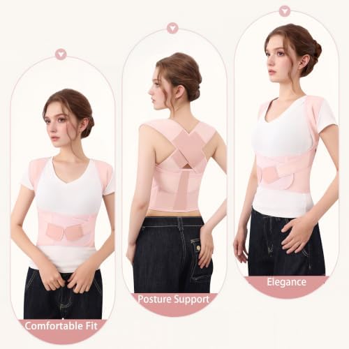 Posture Corrector for Women and Men Back Brace Shoulder Straightener Hunchback Adjustable Support Upper Comfy Correction Upgraded Lightweight Hump Pain Relief Scoliosis Lumbar Spine Pink XXX-Large