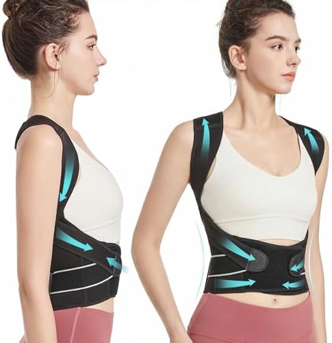Posture Corrector,Suitable for Men and Women Upper and Lower Back Pain Relief - Scoliosis, Hunchback, Eicgo Adjustable Posture Corrector belt,Comfortable and Breathable Back Straightener (Black, Medium)