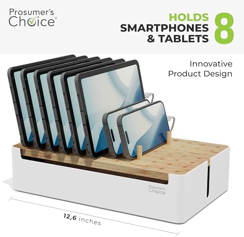 Prosumer's Choice Bamboo Charging Station - Multi Charger Organizer Desk Docking for Phones, Tablets, Laptop Wooden with Removable Dividers Cables Not Included