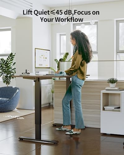 FEZIBO One-Piece Standing Desk, 48"x24" Seamless Tabletop Electric Height Adjustable for Home Office, Study Rooms & Multi-Device Workstations, Rustic Brown