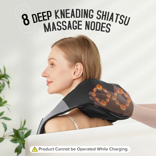 Cordless Shiatsu Neck and Shoulder Massager, Back Massager with Heat,Massage Deeper Tissue 4D Kneading Massage for Shoulder, Neck and Back, Use at Home, Office, Car - Gifts for Fathers Day Dad Gift