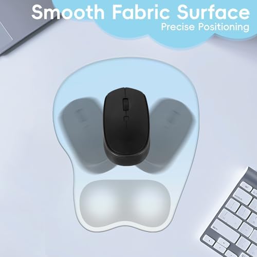 Mouse Pad with Wrist Rest Ergonomic Mouse Pad with Comfortable M-Shape Pain Relief Wrist Support Non-Slip PU Base Mousepad for Laptop, Office & Home (Light Blue)