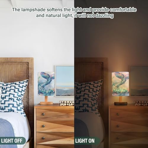 ALAZA Flower Mermaid Starfish Seashell Decor Bedside Table Lamp with USB Port for Bedroom Nightstand Office Desk LED Bulb Included