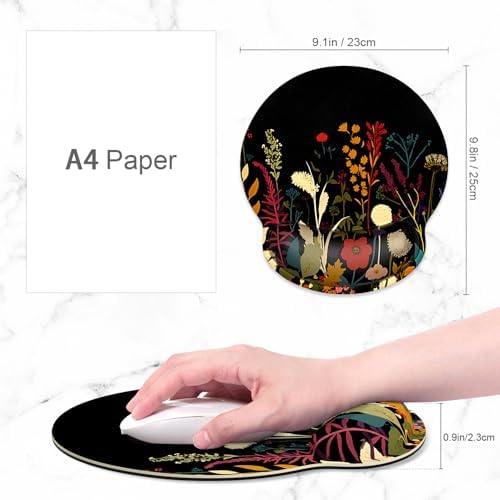 ITNRSIIET Ergonomic Mouse Pad with Wrist Support Wrist Rest Smooth Surface Non-Slip Rubber Base Comfortable Office Supplies Pain Relief, 9.8 x 9.1 inches, Pretty Flowers Plants