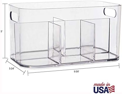 STORi Bliss 5-Compartment Plastic Cosmetics Storage Organizer, Set of 2 | Clear | Rectangular Divided Makeup Bin & Vanity Caddy with Pass-Through Handles | Round Corner Design | Made in USA