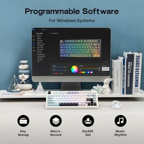 EPOMAKER x Aula F75 Gasket Mechanical Keyboard, 75% Wireless Hot Swappable Gaming Keyboard with Five-Layer Padding&Knob, BT/2.4GHz/USB-C, RGB (Light Blue, Ice Vein Switch)
