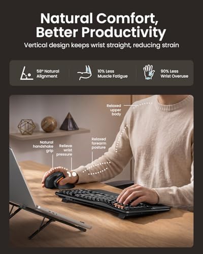 ProtoArc EKM02 Wave Keys Ergonomic Wireless Keyboard and Mouse, Black