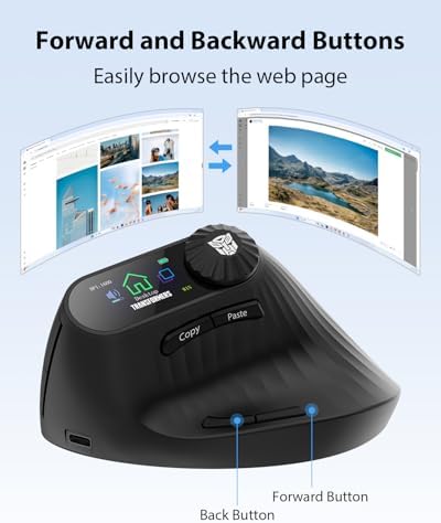 Transformers Vertical Ergonomic Mouse with LED Screen & Knob Control Black