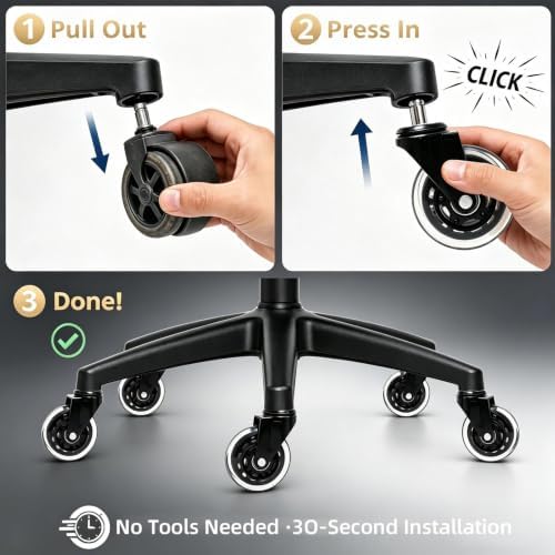 Office Chair Wheels 3 Inch, 880LBS Silent Casters, Transparent Black