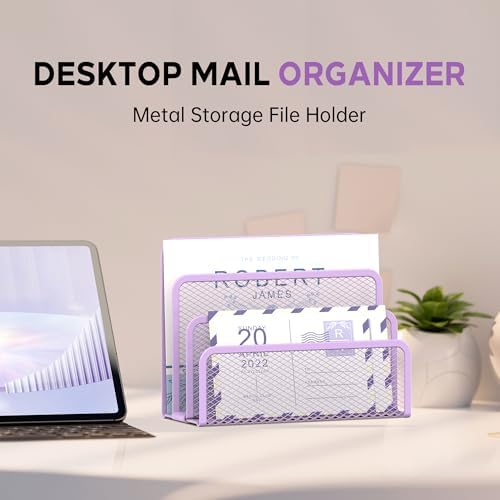 Mail Organizer Countertop for Desk, Mail File Holder with 3-Slot, Purple