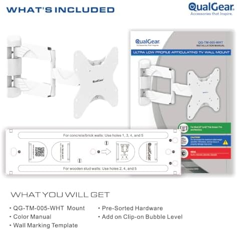 QualGear Qg-TM-005-WHT 23-Inch to 42-Inch Premium Quality Contemporary Style Ultra Low Profile Full Motion Wall Mount Led TVs, White [UL Listed]