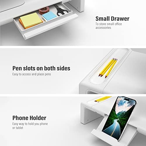 Monitor Stand Riser with Drawer & Phone Holder, Foldable Desk Organizer