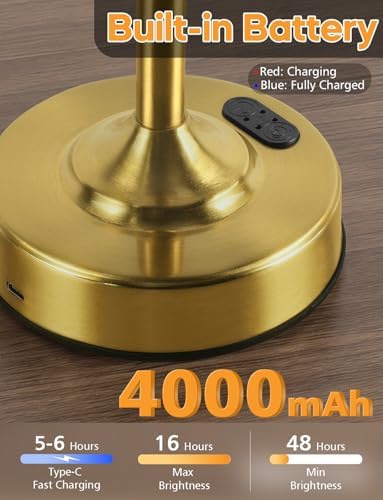 Yochoice Height Adjustable Rechargeable Gold Touch Table Lamp with Timer