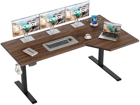 Klicelor L Shaped Standing Desk 63 x 35.4 Inch, Electric Height Adjustable Corner Desk for Home Office Workstation, Ergonomic Sit Stand Computer Table with Memory Controller, Dark Walnut