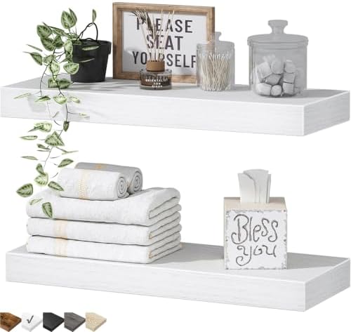 QEEIG Bathroom Floating Shelves for Wall (White, Set of 2, 15.7")