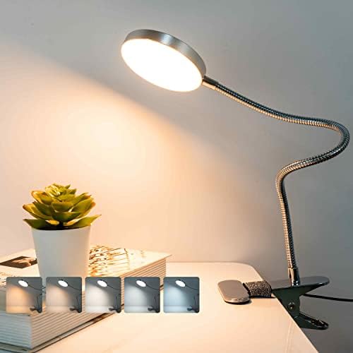 LiFMIRA Clip on Lamp Reading Light 5 Color Modes 10 Brightness 8W Silver