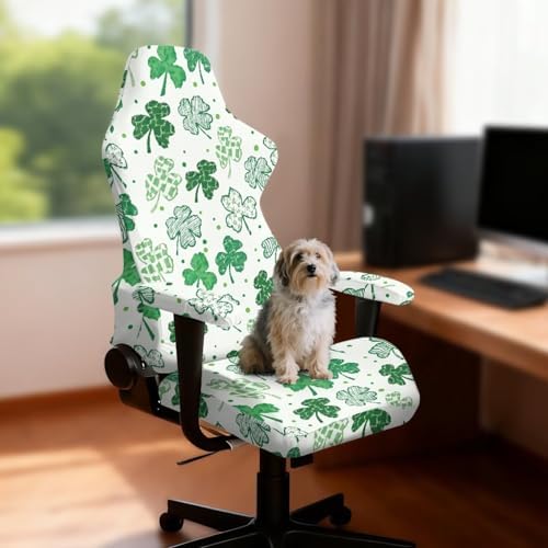 Shamrock Spot Print Gaming Chair Cover with Armrest Covers Washable Non Slip Furniture Protector Stretch Breathable Computer Chair Slipcover