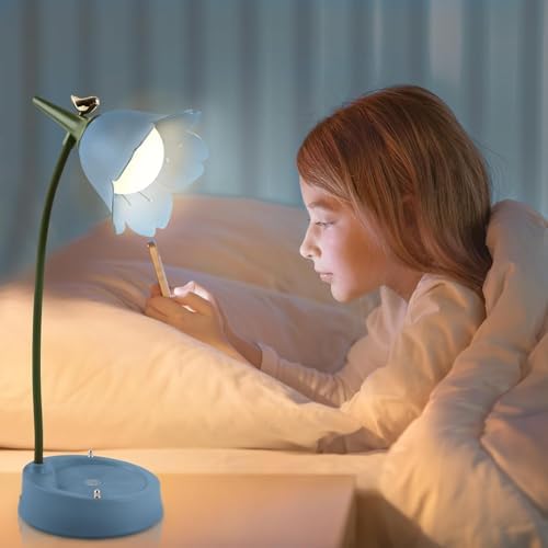 Desk Lamp for Kid, Dimmable LED Table Lamp with 3 Colour Temperatures, Rechargeable Desk Lamp with Touch Sensor and Flexible Arm, USB Bedside Lamp for Reading, Learning, Working (Blue)