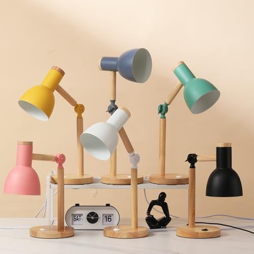 Adjustable Wooden Arm Desk Lamp, Metal Shade Table Lamp