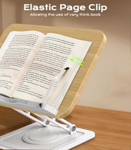LOXP Ergonomic Book Stand for Reading, 360° Rotating Holder with Page Clip