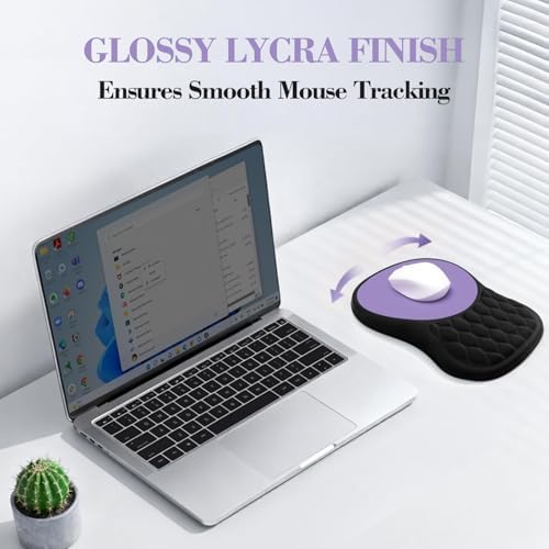 Ergonomic Mouse Pad with Wrist Rest Sloped Massage Design (Black + Purple)