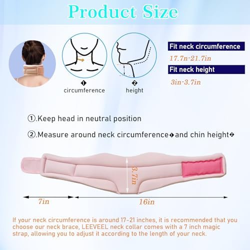 leeveel Neck Brace Cervical Collar, Neck Braces for Neck Pain and Support, Soft Foam Brace for Pain Relief, Adjustable Neck Support Collar for Sleeping, Travelling, Office (Pink)