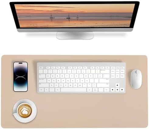 Bloss Leather Desk Mat, Mouse Pad, Waterproof Small Desk Pad, Desk Matt for Desktop, Non-Slip Desk Pad Mat for Office Work/Home - Beige (27.6 x 13.8 Inches)