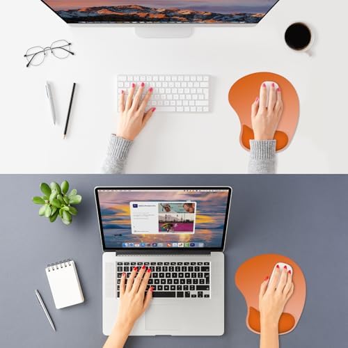 ITNRSIIET Ergonomic Mouse Pad, Cushioned Gel Wrist Rest, Non-Slip Base, Smooth Surface, Cute Multi-Color, 9.5 x 8.2 in, Peach