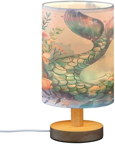 ALAZA Flower Mermaid Starfish Seashell Decor Bedside Table Lamp with USB Port for Bedroom Nightstand Office Desk LED Bulb Included