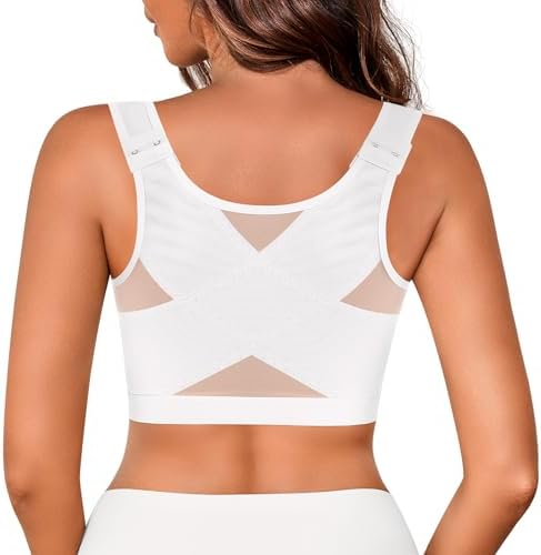 J-pone Front Closure Posture Corrector Bra Back Support Wireless Comfy Unlined Bras Full Coverage Bra with Nipple Covers