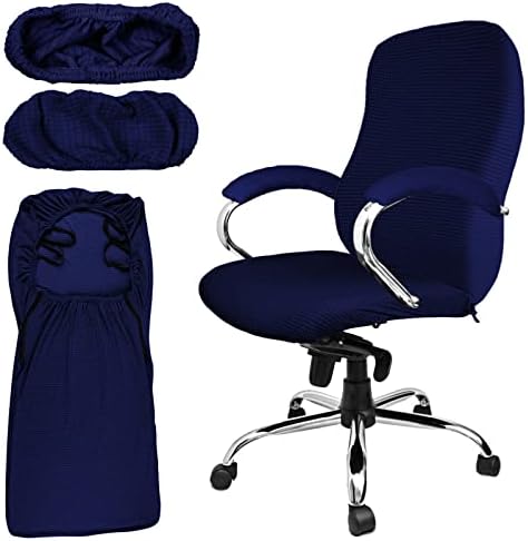 Tatuo 3 Pcs Computer Office Chair Cover Universal Rotating Chair Slipcovers Protector Removable Washable Office Armrest Covers with Zipper for High Back Seat Backrest(L,Waffle,Navy Blue)