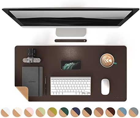 RENMTURE Dual-Sided Mouse Pad, Natural Cork & PU Leather Large Desk Pad for Office and Home Work, Desk Protector Non-Slip, Waterproof, Easy Clean (Dark Coffee, 32"x16")