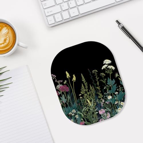 Small Mouse Pad, 6 x 7 Inch, Oval Mini Mouse Pad with Non-Slip Rubber Base for Laptop Wireless Mouse Keyboard Tray Mousepad, Blooming Flowers