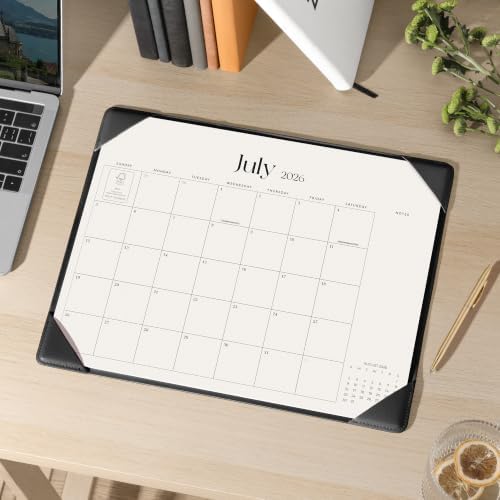 Cabbrix Desk Calendar 2026 with Desktop Mat, Simplified Medium Desk Pad Calendar 15" x 12" July 2026 to December 2027, Desk Blotter Calendar for Home School and Office (Dark Black)