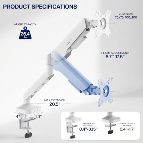 VIVO Heavy Duty Ultrawide Monitor Tension Arm for up to 40 inch Screens, Holds 26.4 lbs, Premium Desk Mount Stand, White, STAND-V100OW