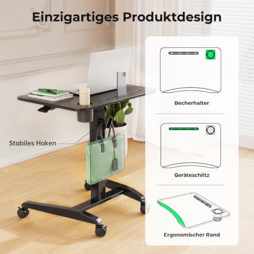 Gibbon Mounts 27" Mobile Rolling Standing Desk with Lockable Wheels, Black