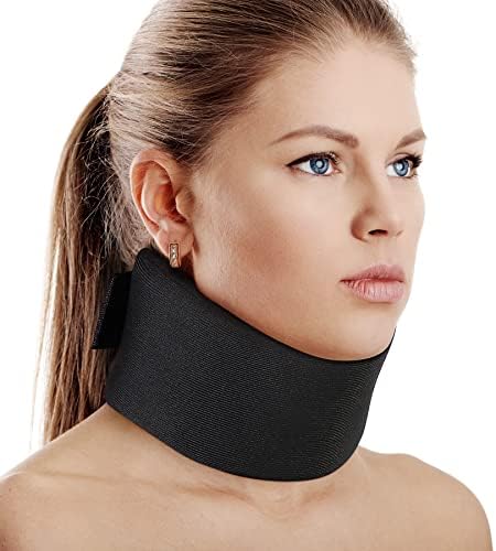 Soft Foam Neck Brace Universal Cervical Collar, Adjustable Neck Support Brace for Sleeping - Relieves Neck Pain and Spine Pressure, Neck Collar After Whiplash or Injury (Black, 2.5" Depth Collar, L)